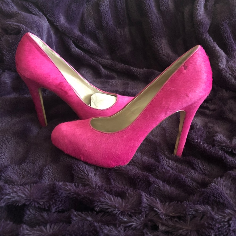 INC Hot Pink Fur Pumps